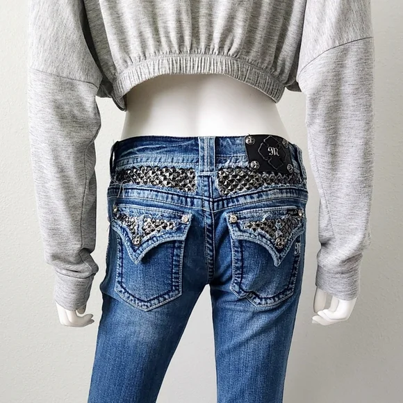 Miss Me Boot / Kick Flare Ankle Jeans With Studs & Contrast Stitching, Size 28 - Picture 1 of 16